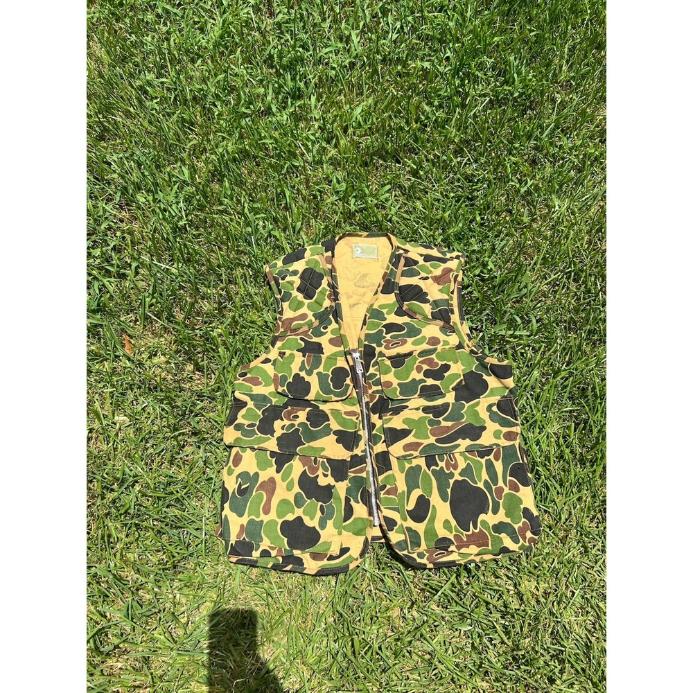 Vintage Hunting Vest Mens Large Frog Camo Waterfowl J.C. Penny Check Hunting
